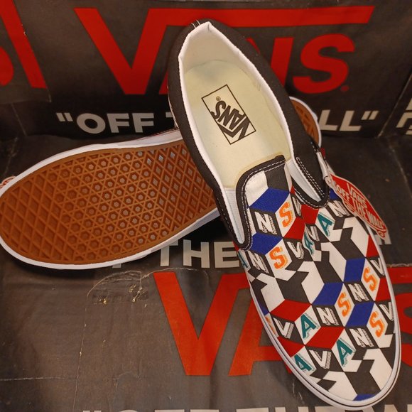 Vans Men's 9.5 Classic Slip On Checker Cube Multi True White VN0A33TB42X - Picture 13 of 14